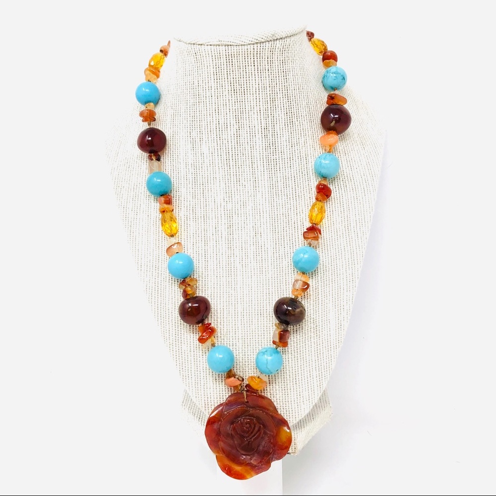 Sterling silver, carved carnelian, gemstone necklace